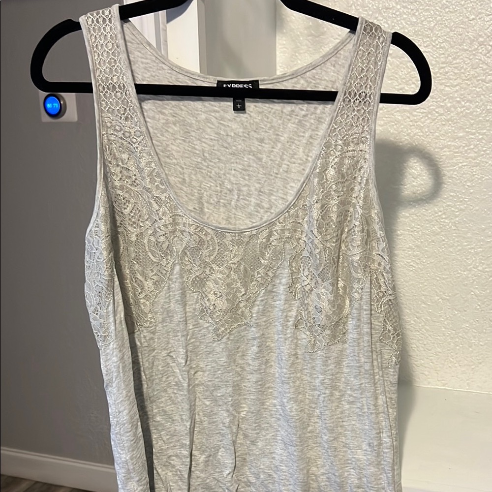 Express Lace Accent Light Gray Tank Top